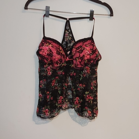 Hot pink and black floral push up baby doll - Picture 1 of 3